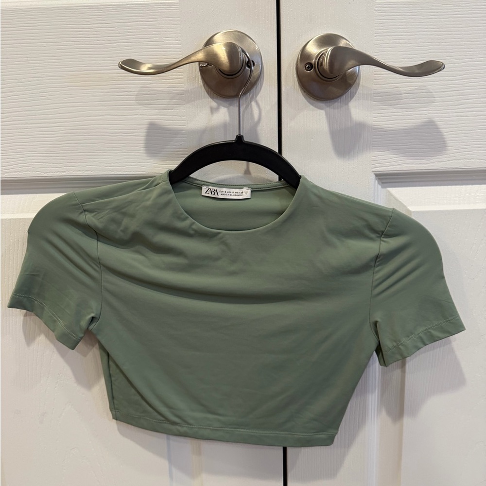 ZARA Sage Green Cropped Tee